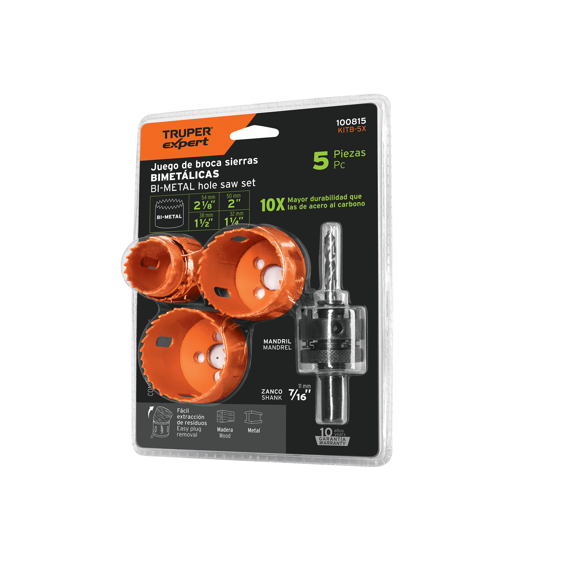 JUEGO DE 4 BROCASIERRAS BIMETALICAS Y 1 MANDRIL,TRUPER EXPERT 100815